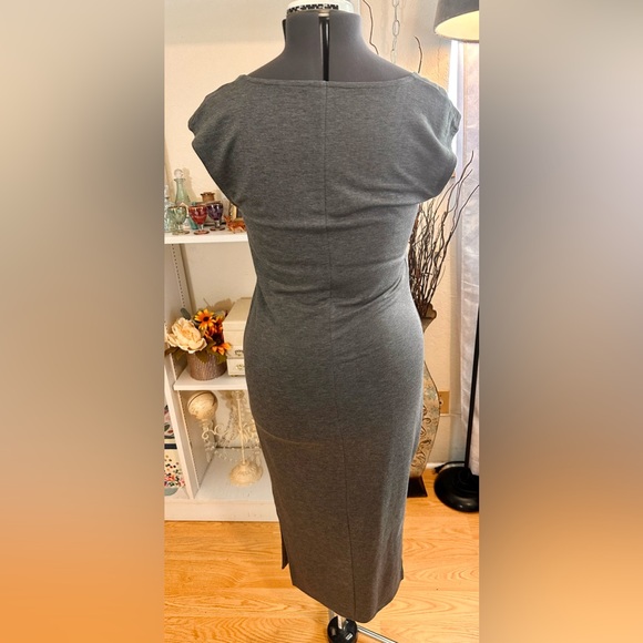 Garnet Hill Gray Maxi Cap Sleeve Column Dress Sz S Soft Luxury Capsule Wardrobe - Picture 2 of 10